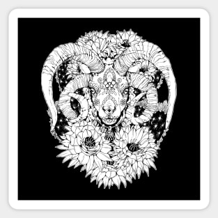 Painted Skull in Flowers - Black and White Sticker